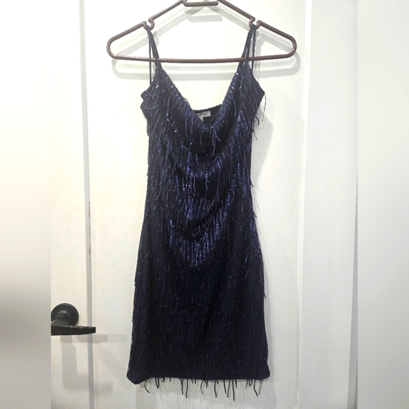 Navy Blue Sequined Bodycon Dress - Picture 1 of 4